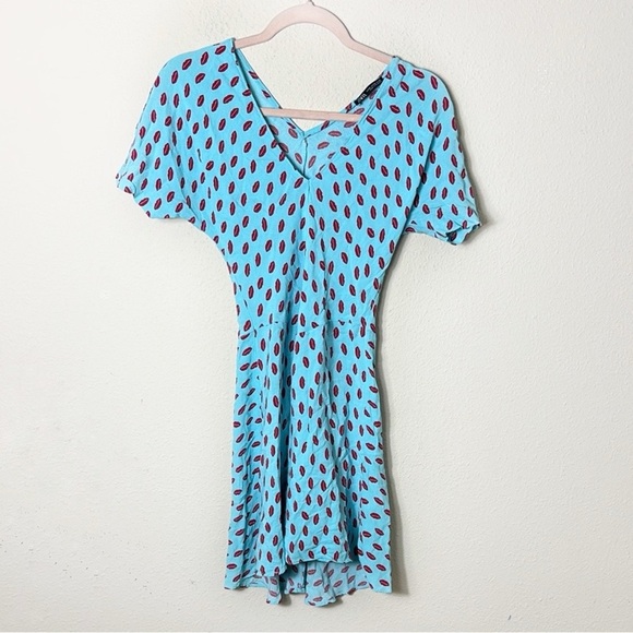 Zara light blue red lip vneck mini dress size XS - Picture 10 of 11